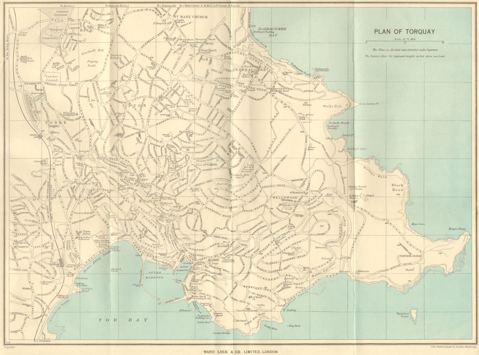 TORQUAY vintage town/city plan. Devon. WARD LOCK c1963 old vintage map chart